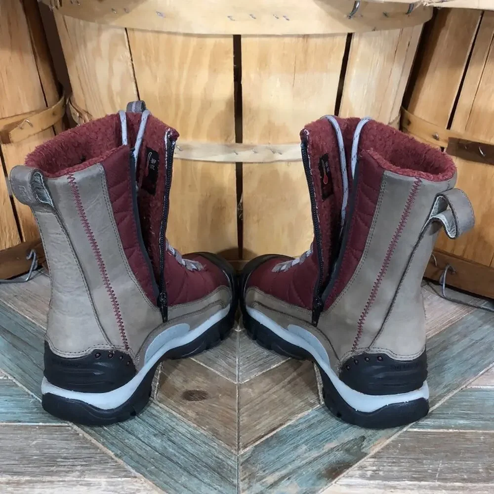 Keen Vail Tan Leather Red Insulated Waterproof Lace-Up Zip Winter Boots Womens 6